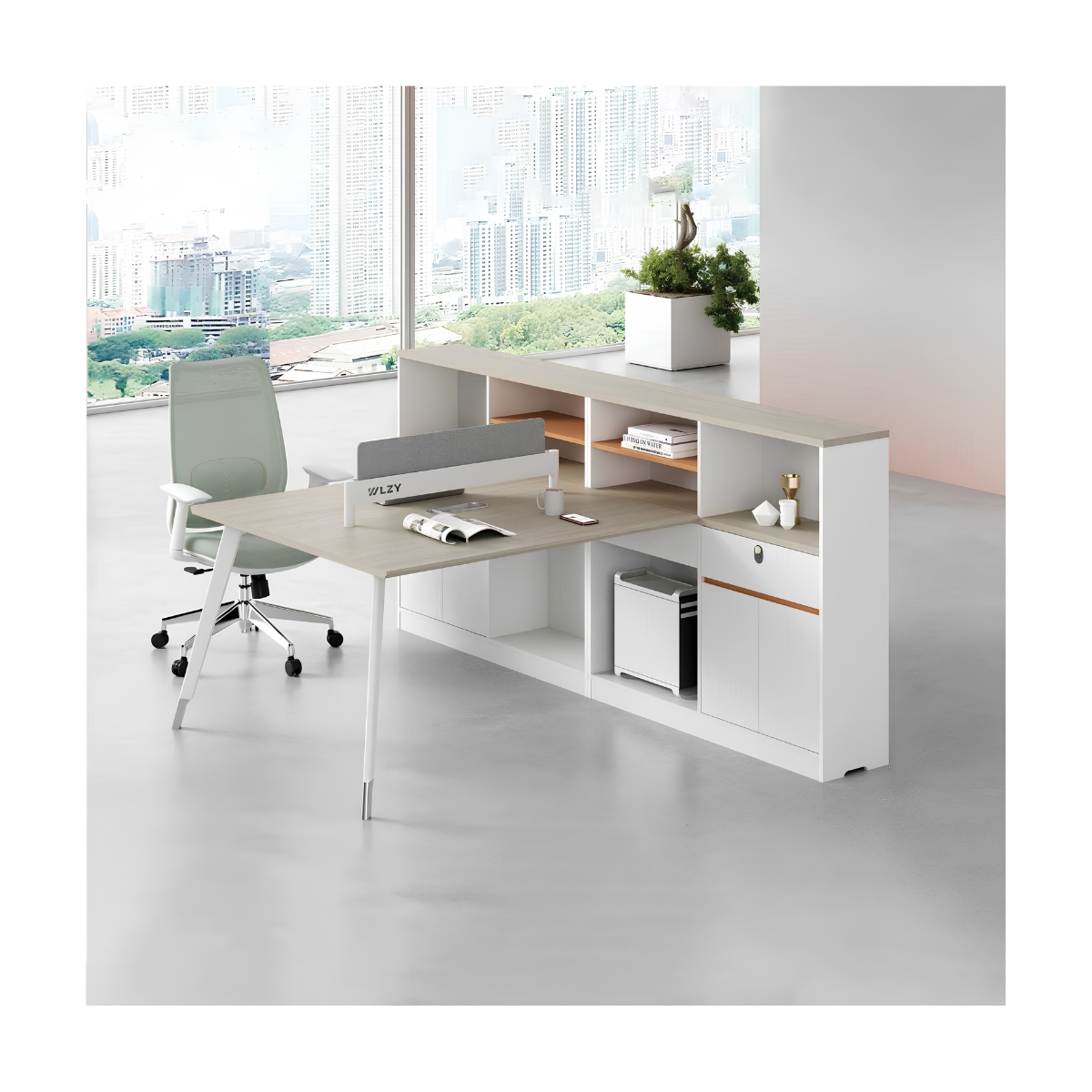 Workstation with Integrated Storage Cabinet